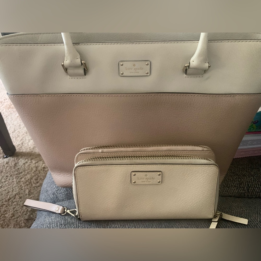 Kate Spade Cream Leather Tote and Wallet